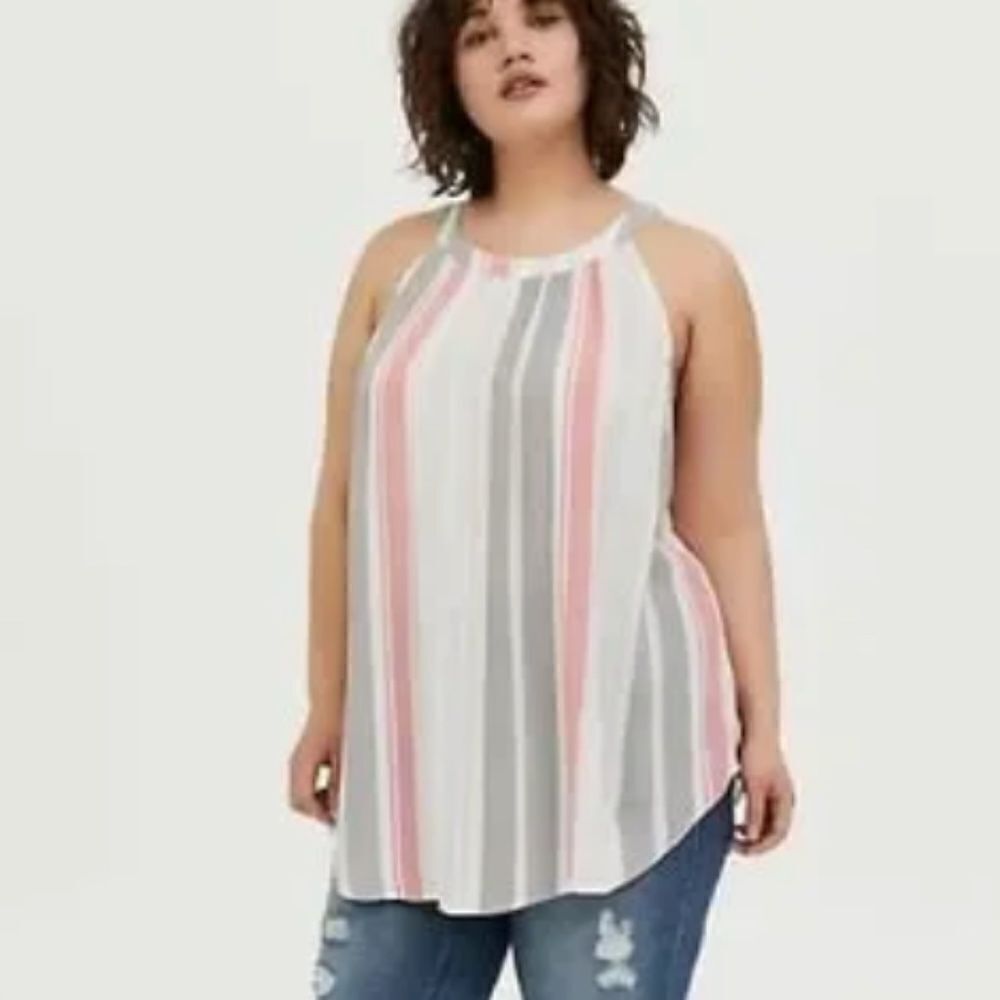 TORRID Striped Multi-Colored Goddess Tank Top Blouse Pink Gray Sz 1X